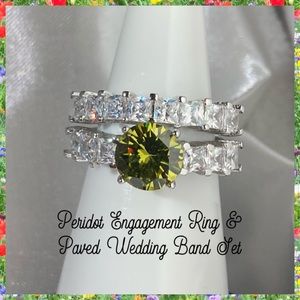 3.82ct Peridot Engagement & Wedding Band Ring Set
